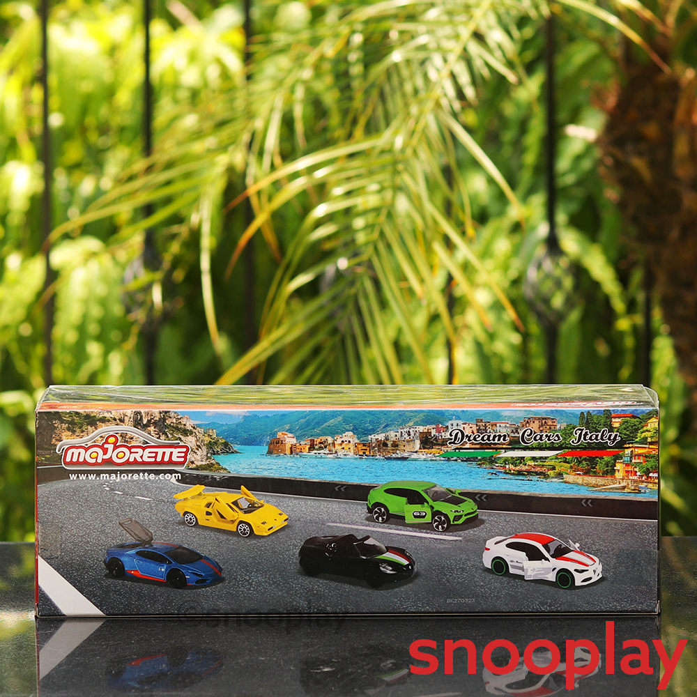 Original Licensed Majorette Set of 5 Dream Cars Italy - Lamborghini Urus, Alfa Romeo Giulia, Lamborghini Countach LP400, Alfa Romeo 4C Spider, Lamborghini Huracan Avio
