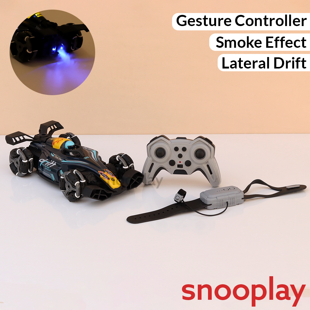 2 in 1 Gesture Controller & Remote Control Spray Racing Car | 360° Rotation, Music, Lateral Drift, Light (5-14 Years)