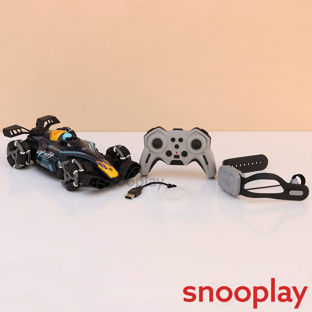 2 in 1 Gesture Controller & Remote Control Spray Racing Car | 360° Rotation, Music, Lateral Drift, Light (5-14 Years)