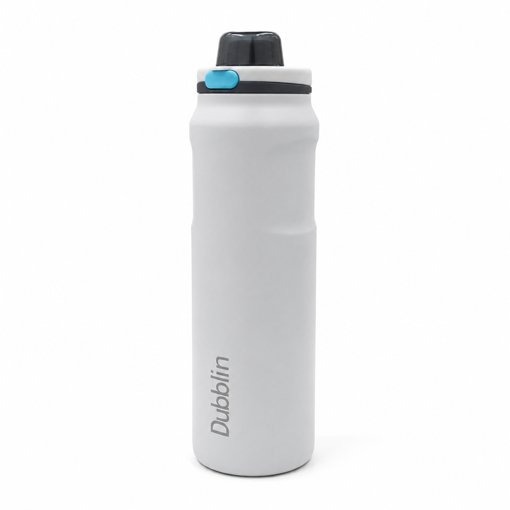 Dubblin Modern Water Bottle - 1L | Double Wall Vacuum Insulated Stainless Steel | Keeps Water Hot & Cold  - White