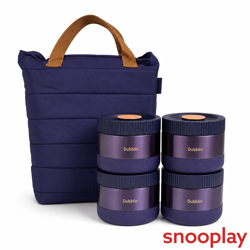 Dubblin 4 Container Insulated Thermosteel Lunch Box with Insulated Bag - 1.2L |  Purple | Eat Some More