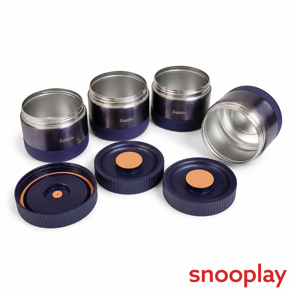Dubblin 4 Container Insulated Thermosteel Lunch Box with Insulated Bag - 1.2L |  Purple | Eat Some More