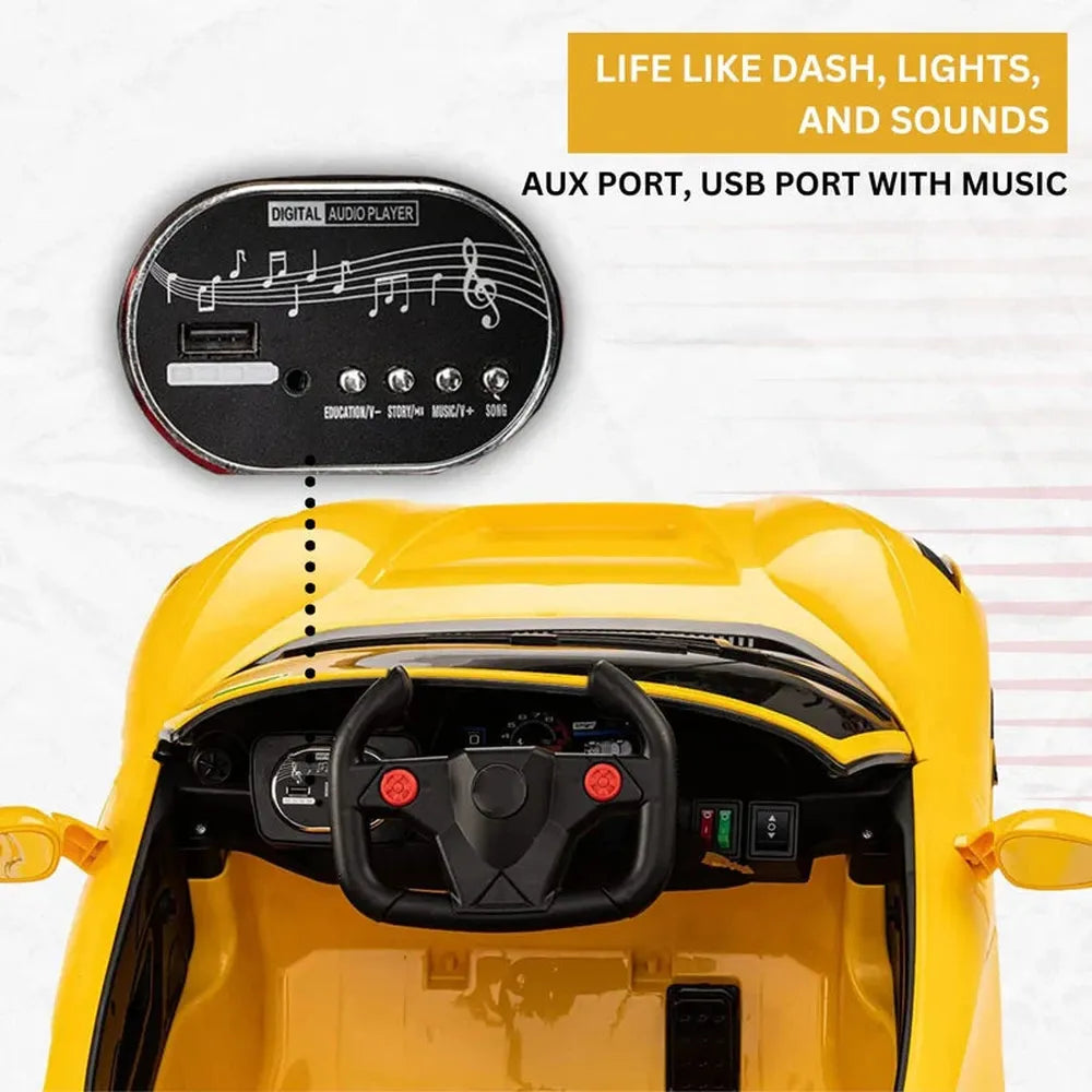 Parental & Self Control | Battery Ride On Ferrari Car | Multi-Songs, Light, USB Slot, Honk (1.5-8 Years) | Assorted Colors & Designs