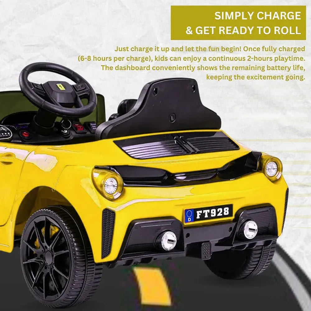 Parental & Self Control | Battery Ride On Ferrari Car | Multi-Songs, Light, USB Slot, Honk (1.5-8 Years) | Assorted Colors & Designs
