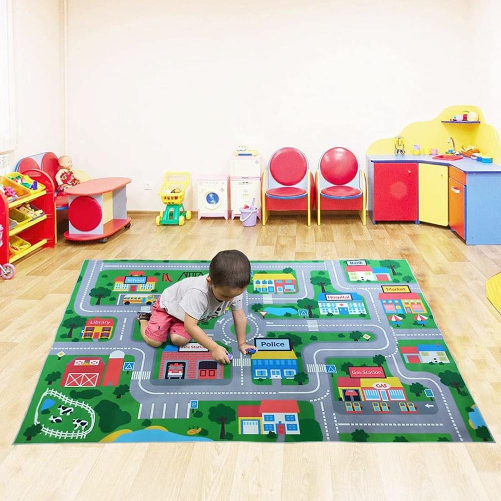 Hop N Play Large City Map Play Mat Non Slip Educational Soft Carpet Mat (2-10 Years)