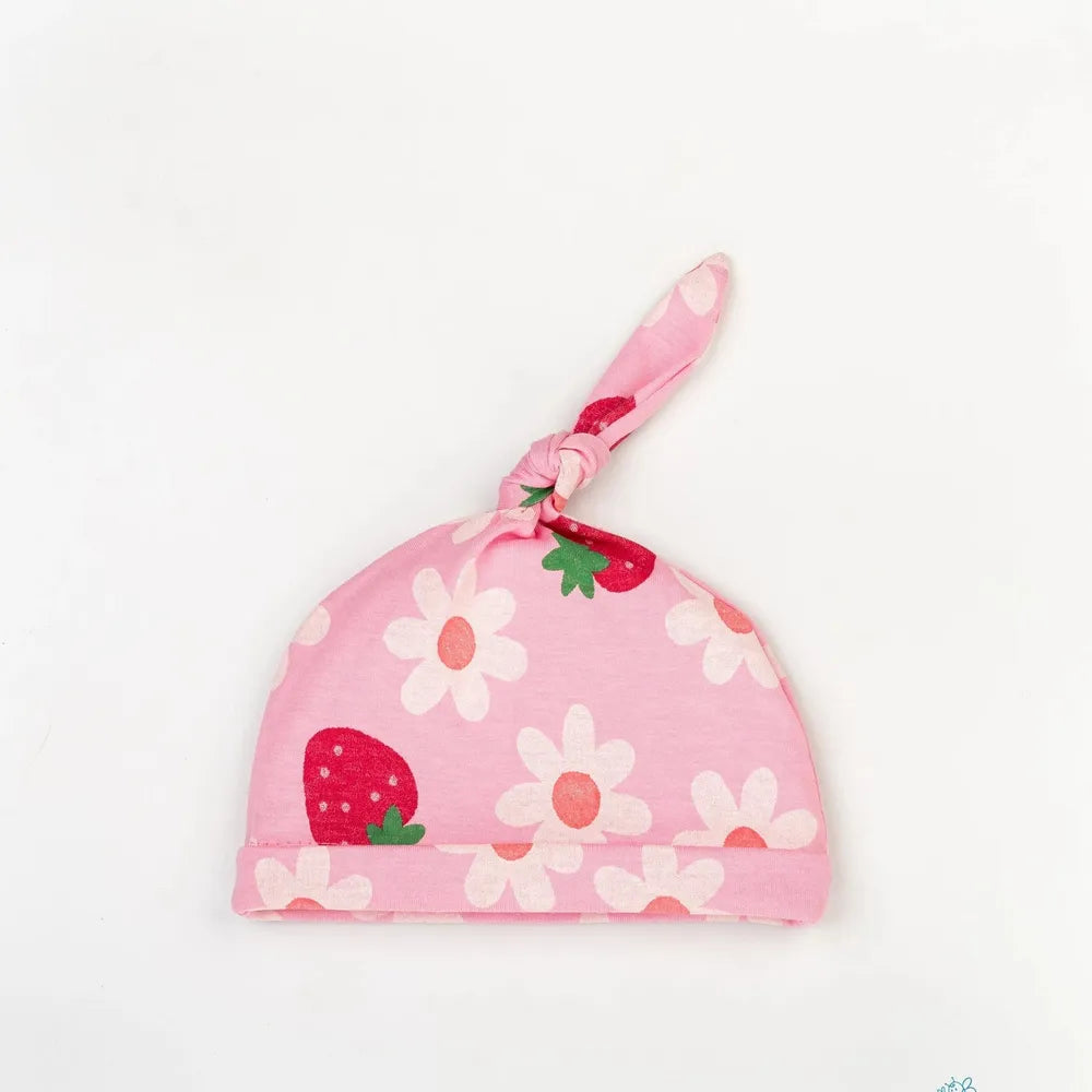 Beelittle Flower Strawberry Cotton Cap, Mittens and Booties (0-6 Months)