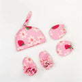 Beelittle Flower Strawberry Cotton Cap, Mittens and Booties (0-6 Months)