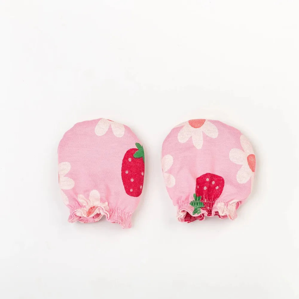 Beelittle Flower Strawberry Cotton Cap, Mittens and Booties (0-6 Months)