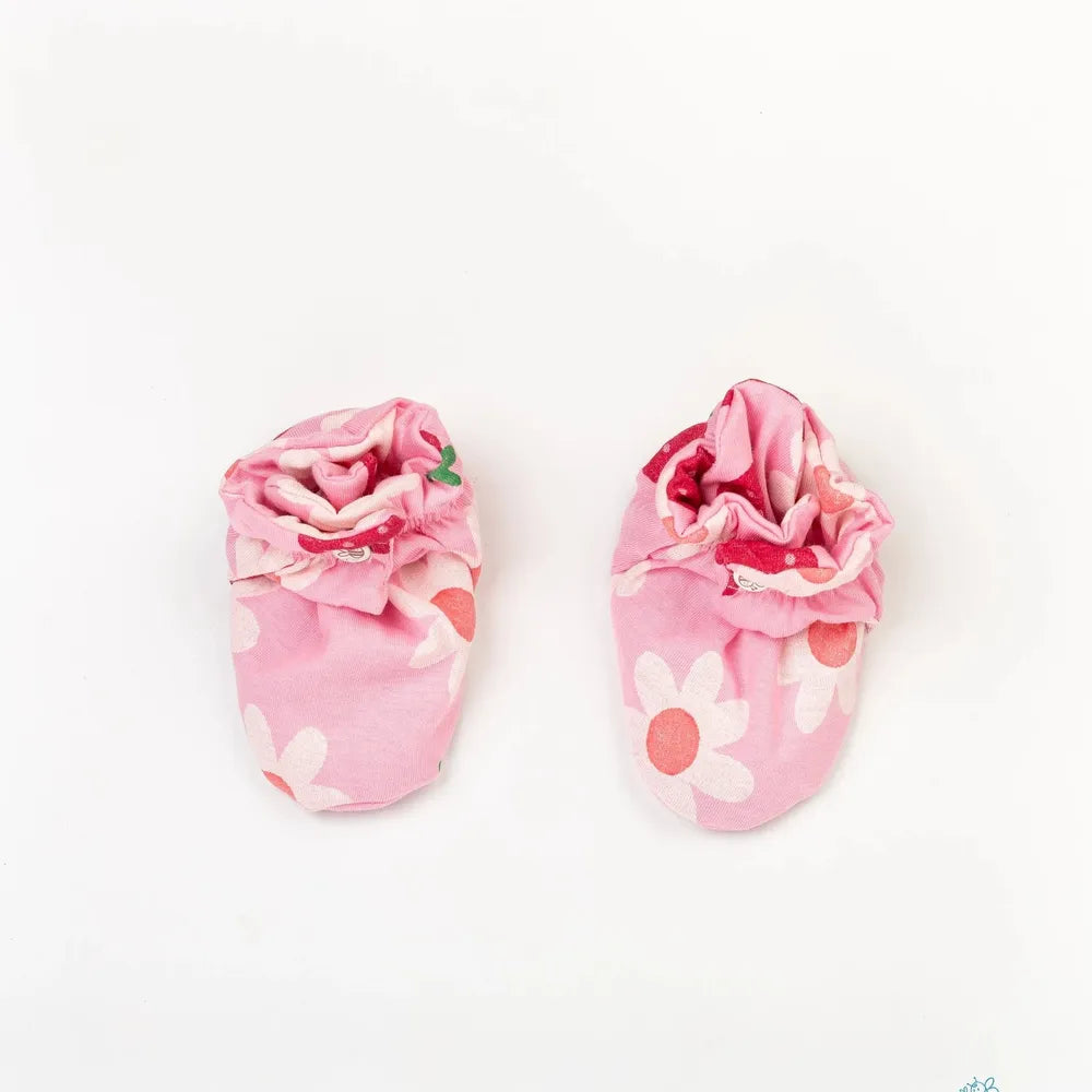 Beelittle Flower Strawberry Cotton Cap, Mittens and Booties (0-6 Months)