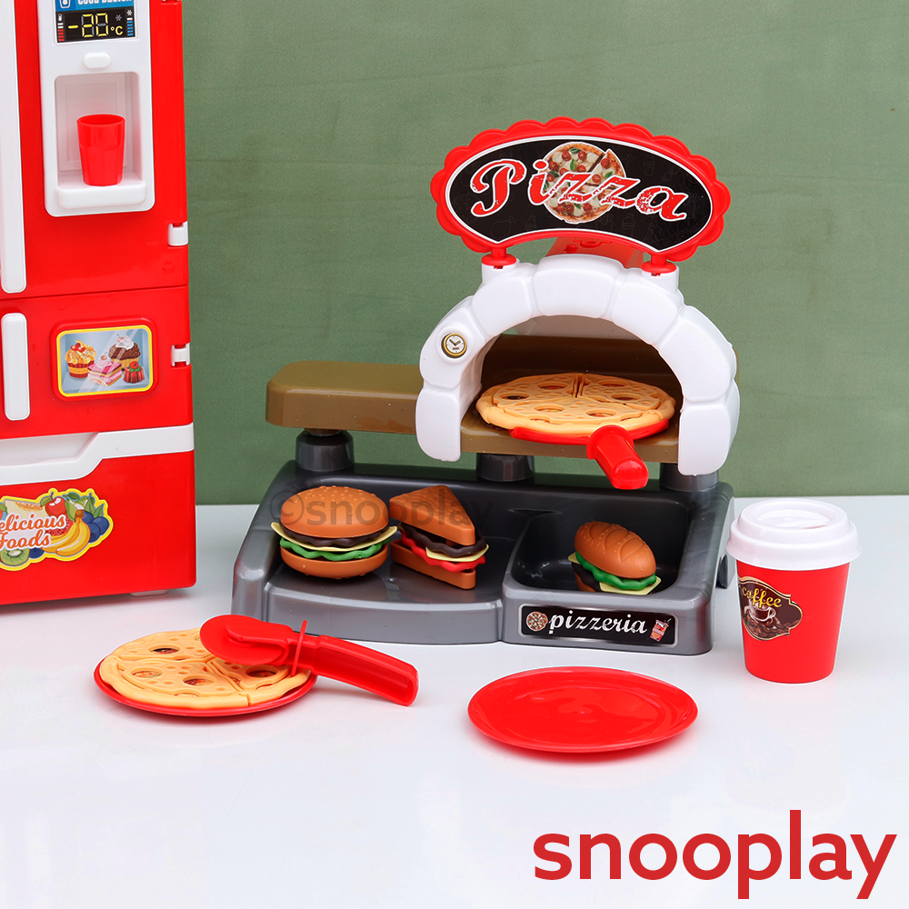 23 Pieces Mini Fridge & Pizza Play House Set | Light, Sound & Smoke Effect (3-8 Years)