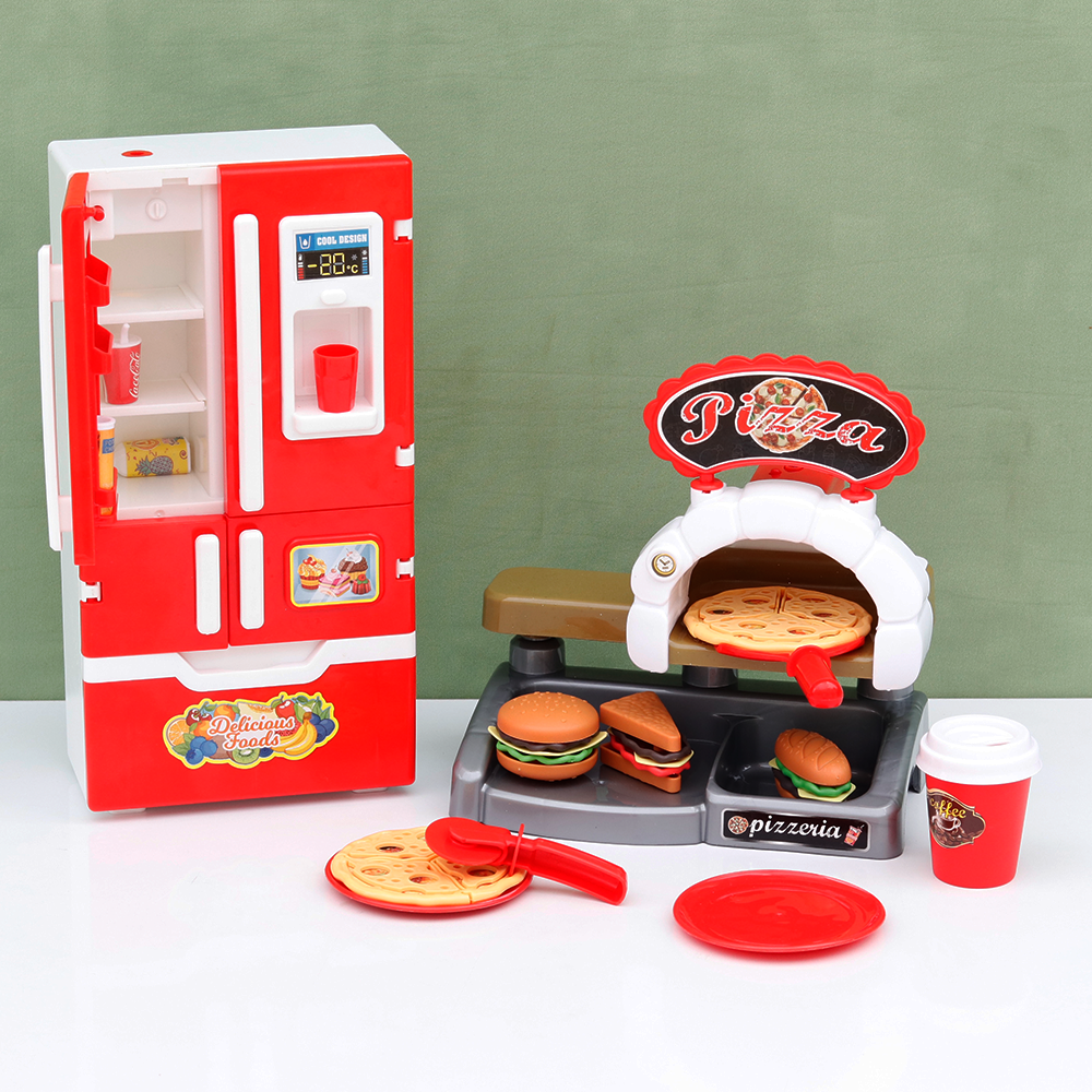 23 Pieces Mini Fridge & Pizza Play House Set | Light, Sound & Smoke Effect (3-8 Years)