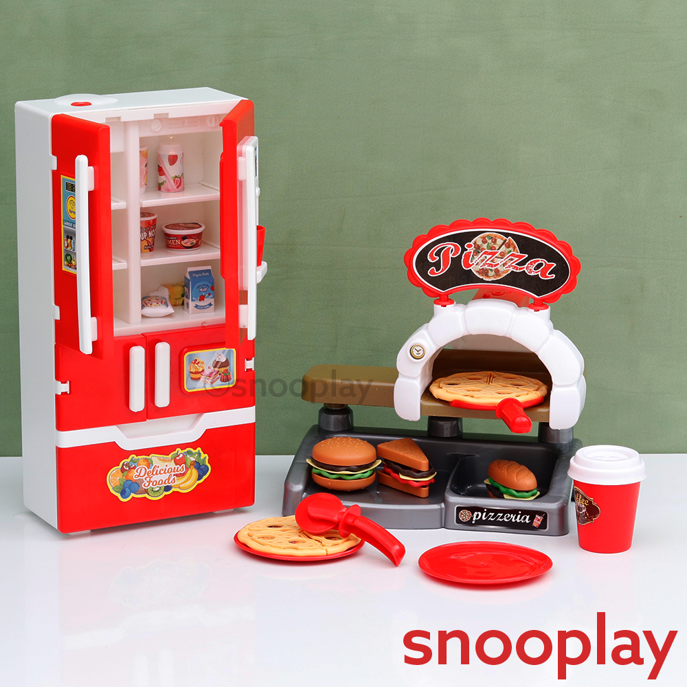 23 Pieces Mini Fridge & Pizza Play House Set | Light, Sound & Smoke Effect (3-8 Years)