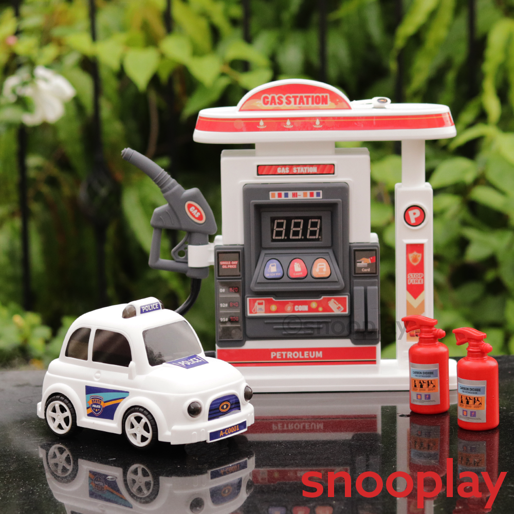 Electronic Petrol Pump Gas Station Playset with Toy Car, Accessories & Stickers (3-8 Years)