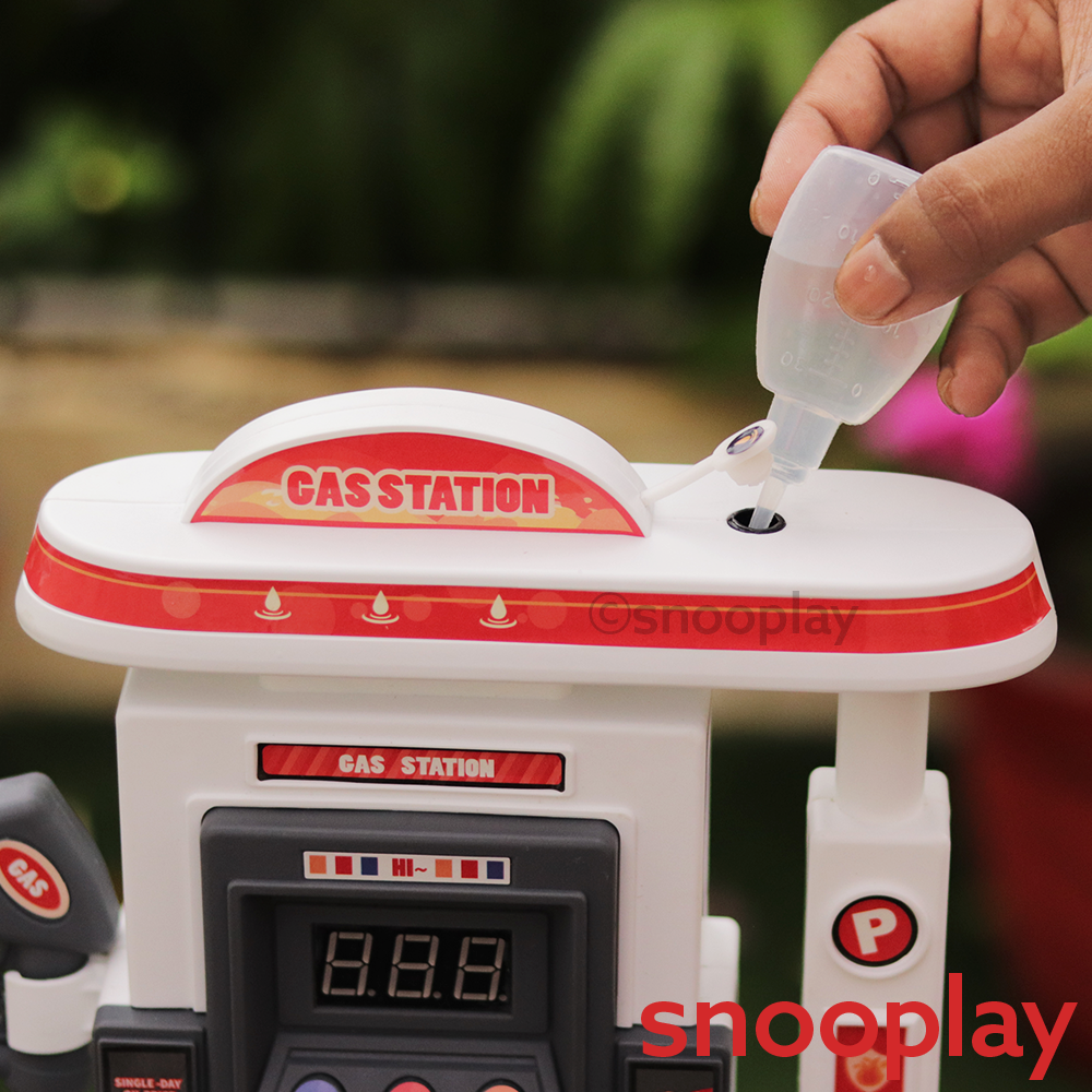 Electronic Petrol Pump Gas Station Playset with Toy Car, Accessories & Stickers (3-8 Years)