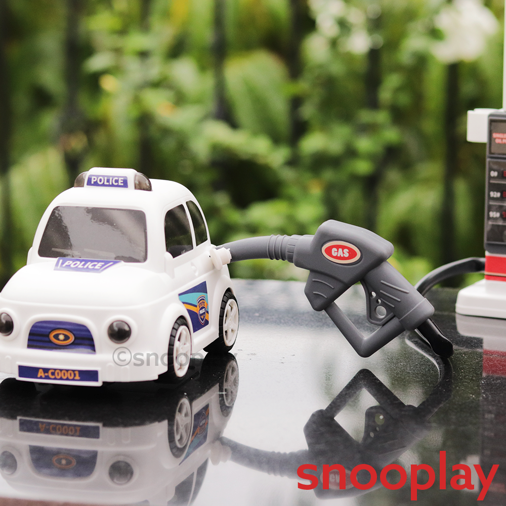 Electronic Petrol Pump Gas Station Playset with Toy Car, Accessories & Stickers (3-8 Years)