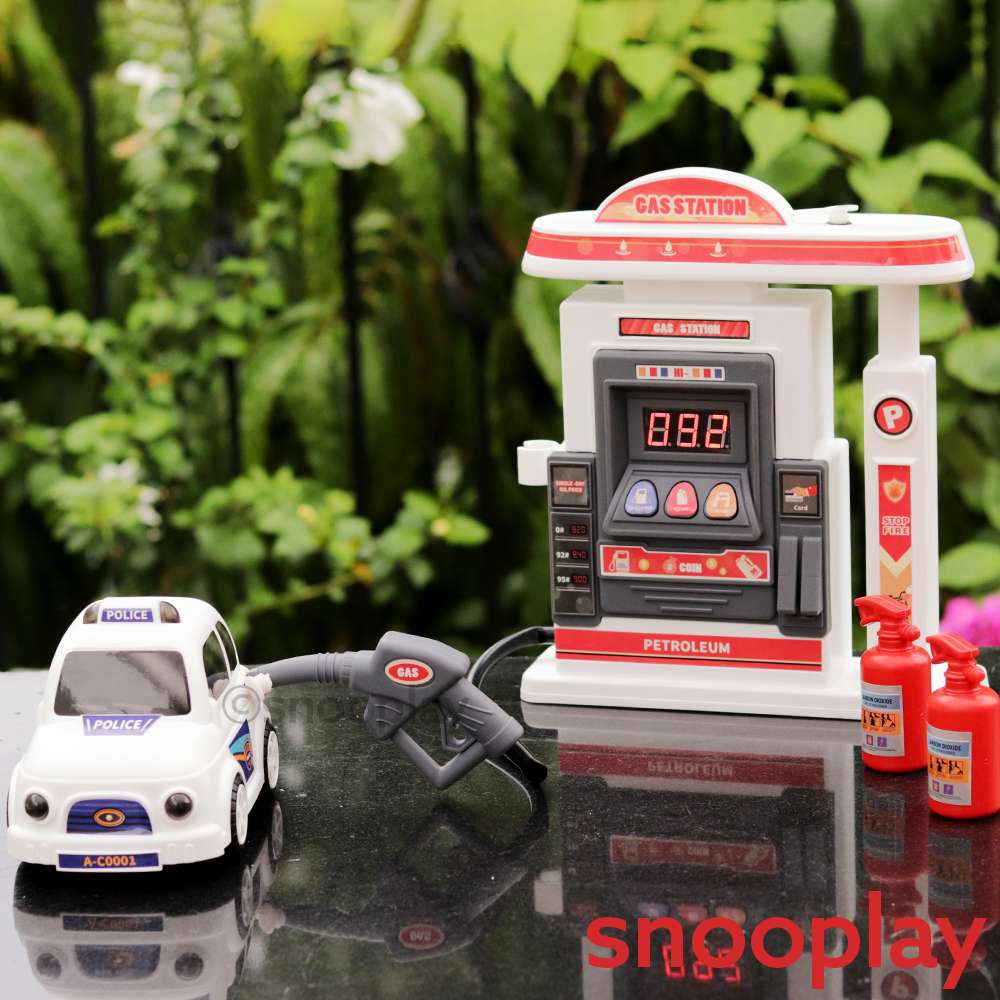 Electronic Petrol Pump Gas Station Playset with Toy Car, Accessories & Stickers (3-8 Years)