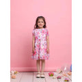 Saka Designs Girls Pink Floral Georgette Frock with Puff Sleeves
