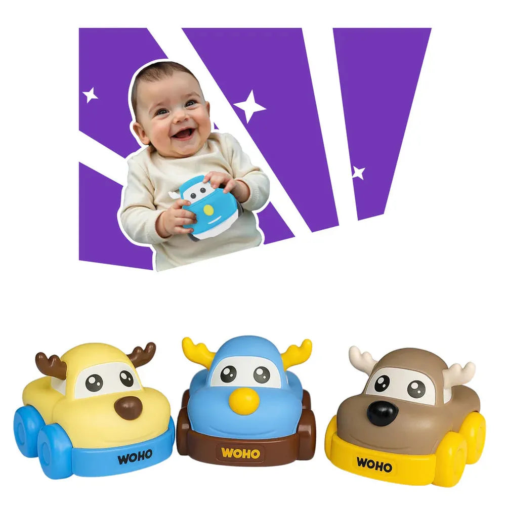 Woot Hoot Pack of 3 Cuddle Cruisers Soft Squeezy Cars | Assorted Colors