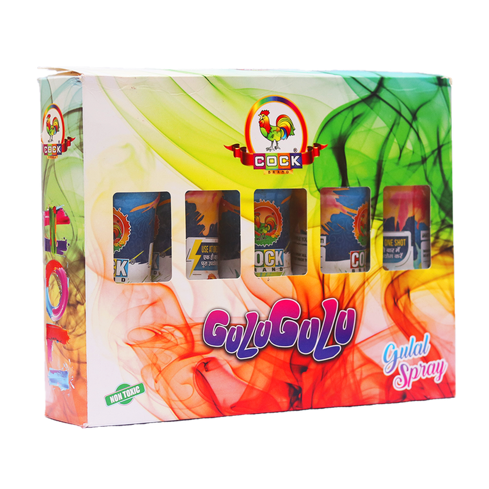 Single Shot Gulaal Shooter Cylinder Pack - Gulugulu (Total 5 Pieces) | Assorted Colors & Prints