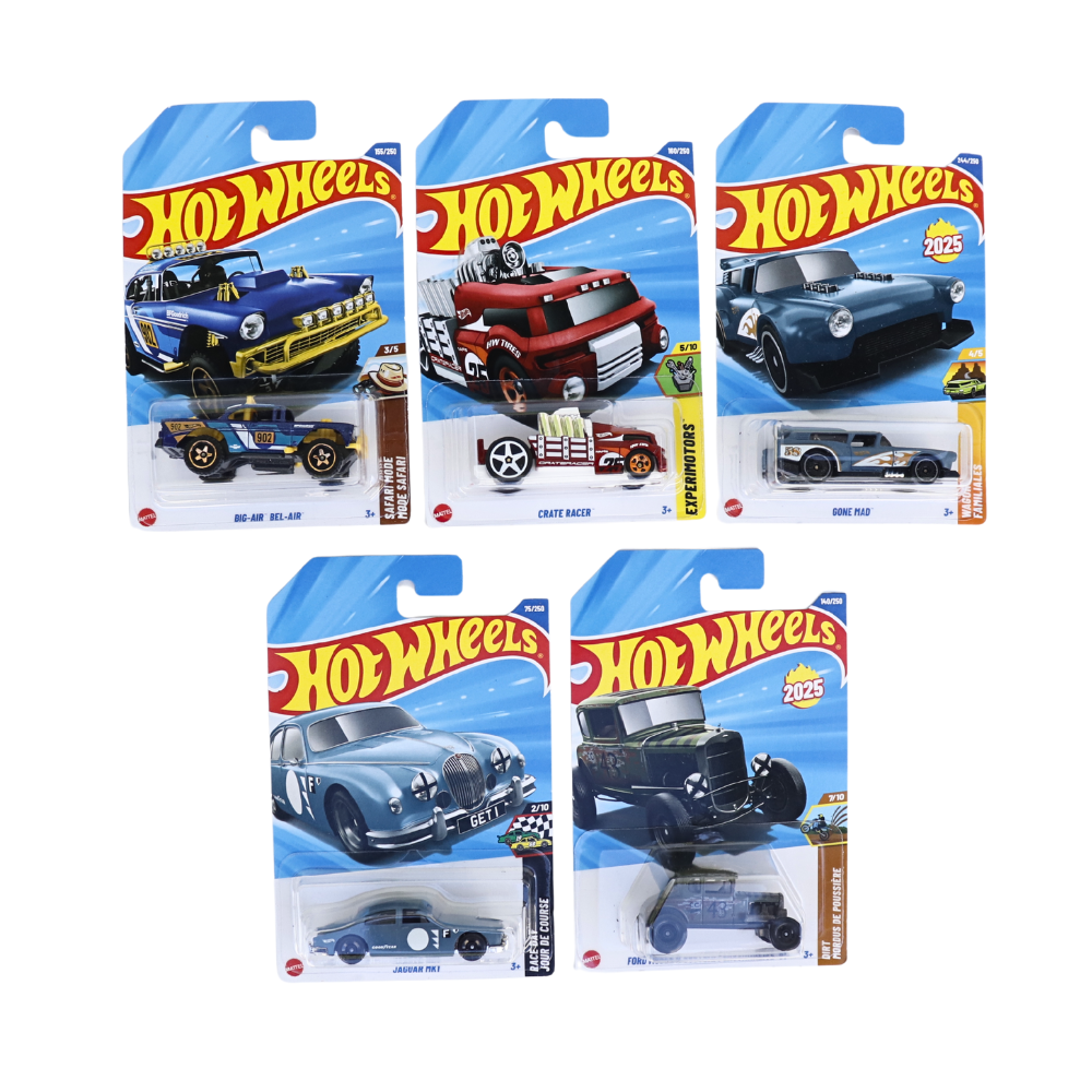 Hot Wheels Set of 5  [HW 440] - Ford Model A Custom/Personnalise '31, Big-Air Bel-Air, Crate Racer, Jaguar MK1, Gone Mad