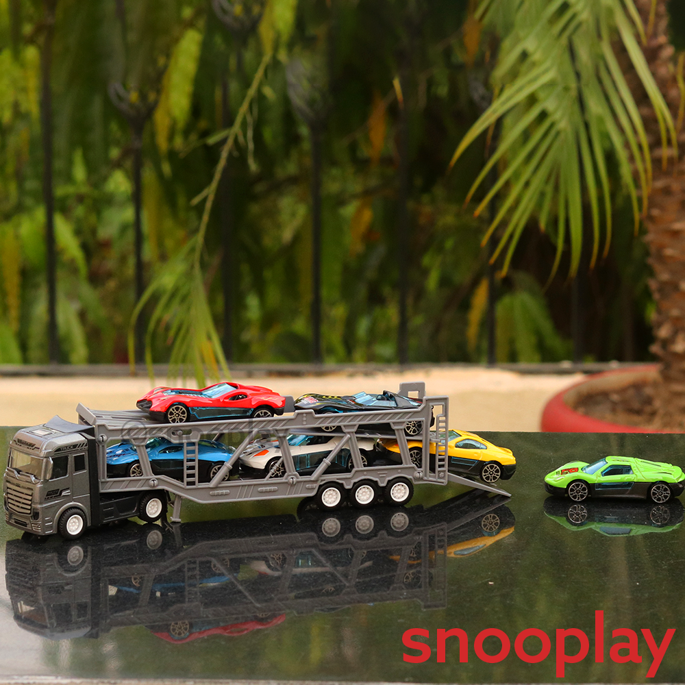7 in 1 Heavy Duty Truck Playset - 6 Diecast Cars & 1 Hauler (3-10 Years)