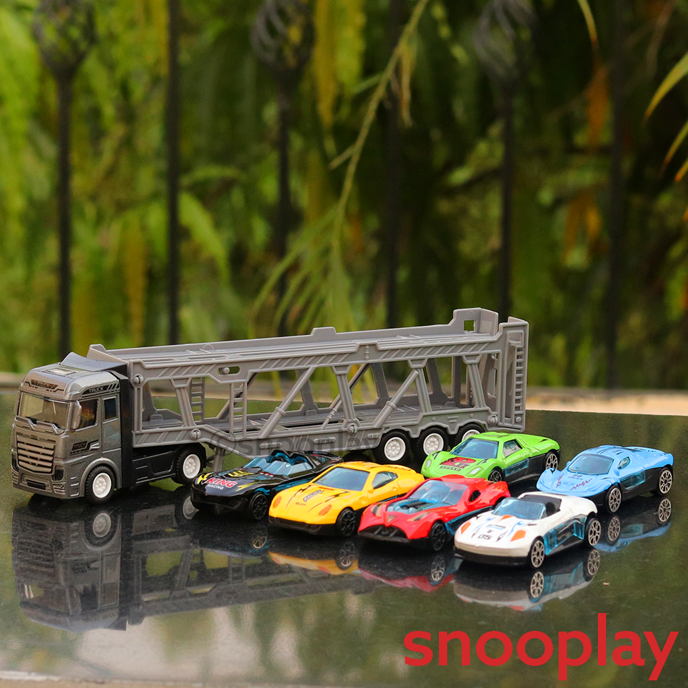 7 in 1 Heavy Duty Truck Playset - 6 Diecast Cars & 1 Hauler (3-10 Years)