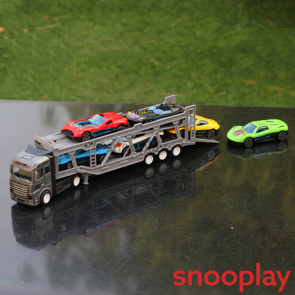 7 in 1 Heavy Duty Truck Playset - 6 Diecast Cars & 1 Hauler (3-10 Years)
