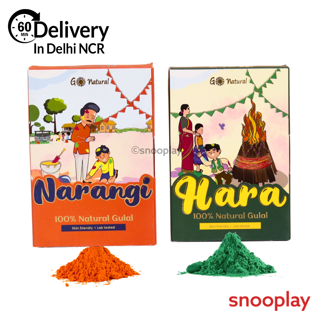 2 Pack of 100% Go Natural Gulal - Narangi and Hara (100g Each)