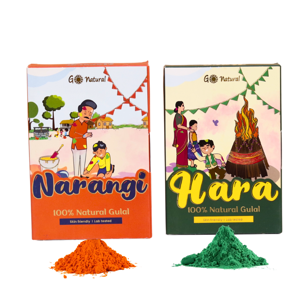 2 Pack of 100% Go Natural Gulal - Narangi and Hara (100g Each)