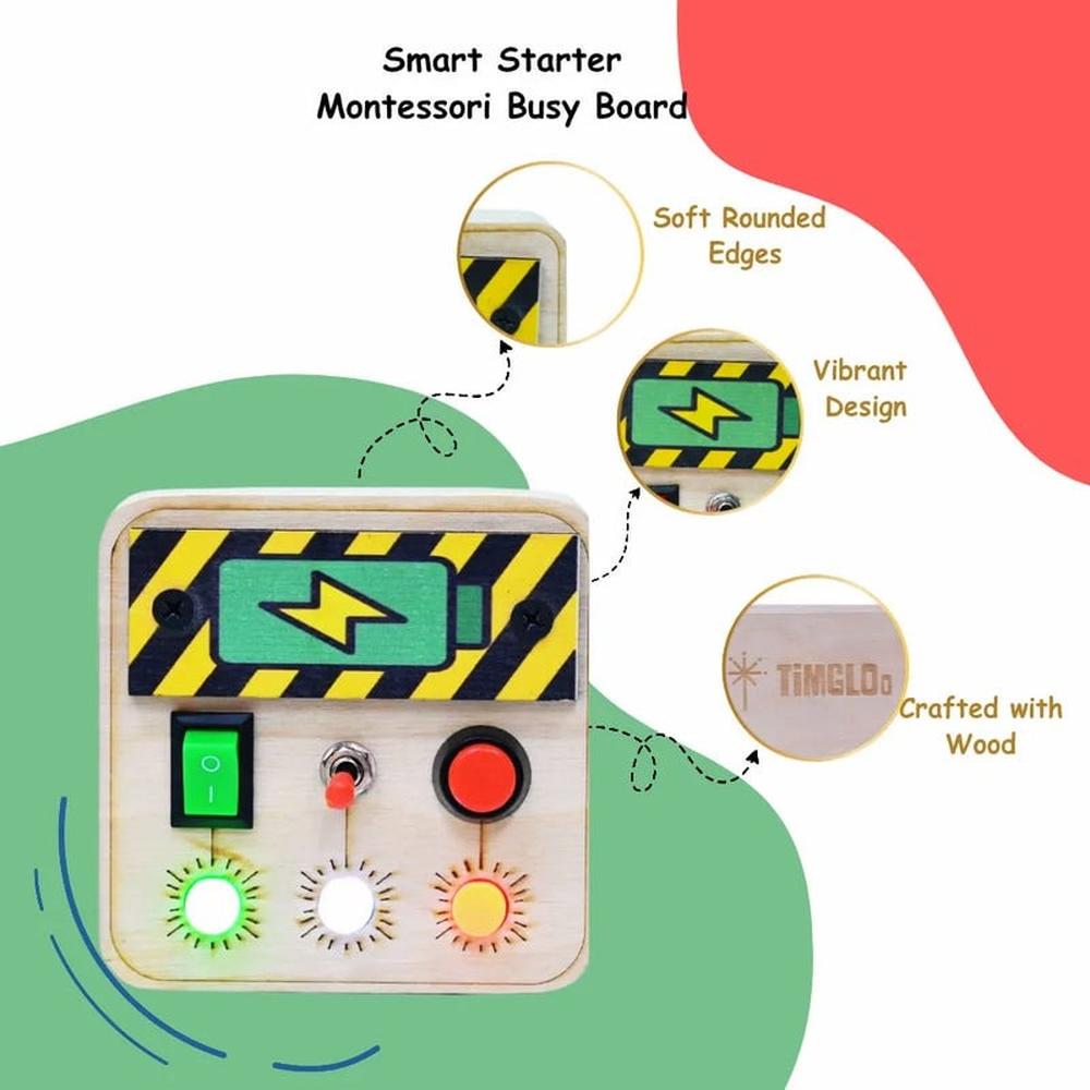 Timgloo Smart Starter Montessori Busy Board - Wooden Sensory Board with Lights, Switches & Gears (1-6 Years)