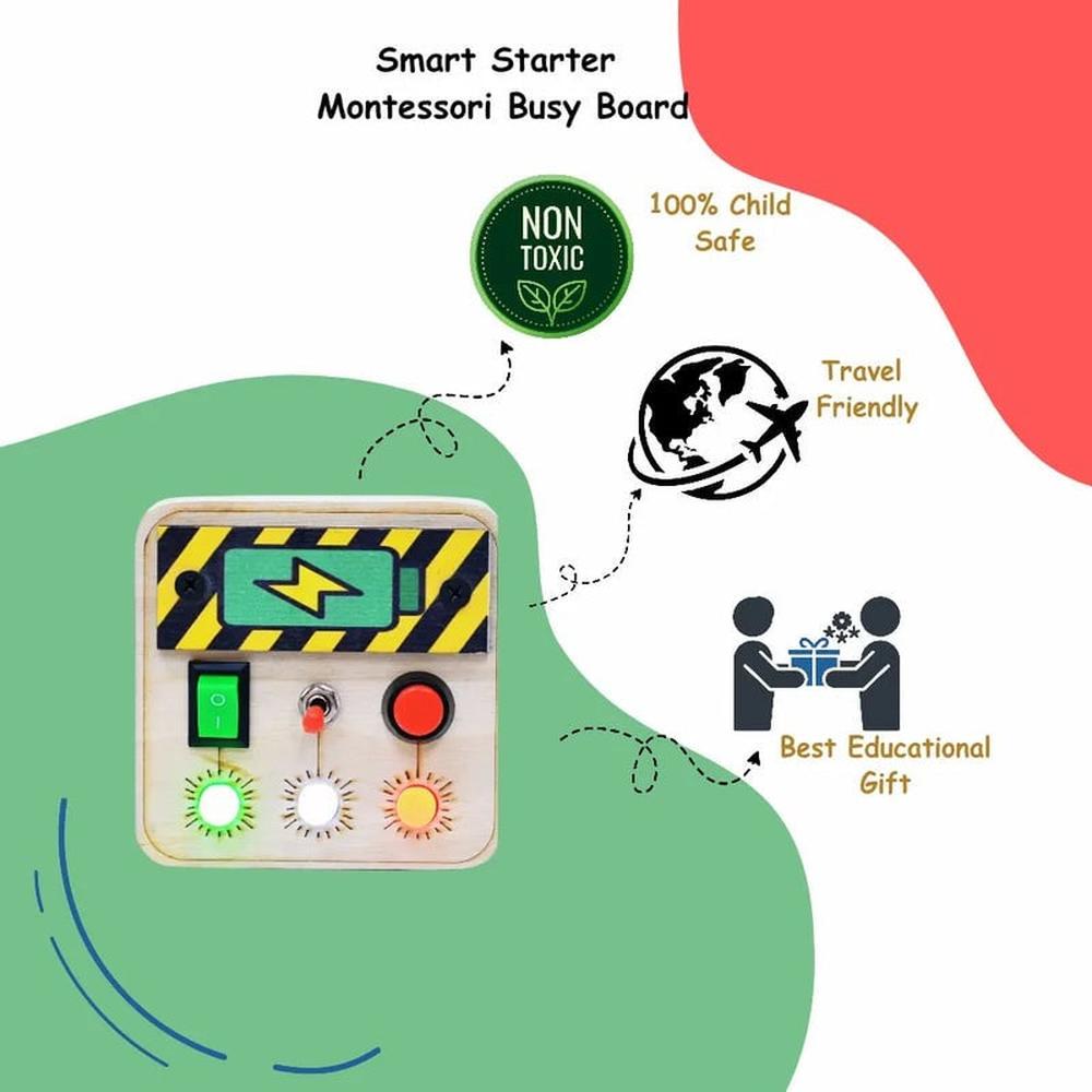 Timgloo Smart Starter Montessori Busy Board - Wooden Sensory Board with Lights, Switches & Gears (1-6 Years)