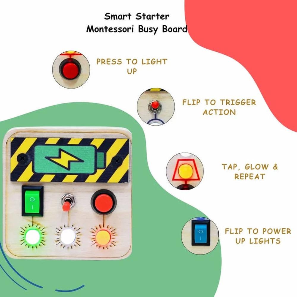 Timgloo Smart Starter Montessori Busy Board - Wooden Sensory Board with Lights, Switches & Gears (1-6 Years)