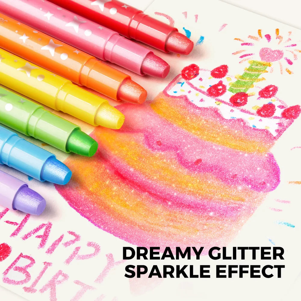 Jarmelo Dreamy Glitter Washable Crayons - 12 Colors
