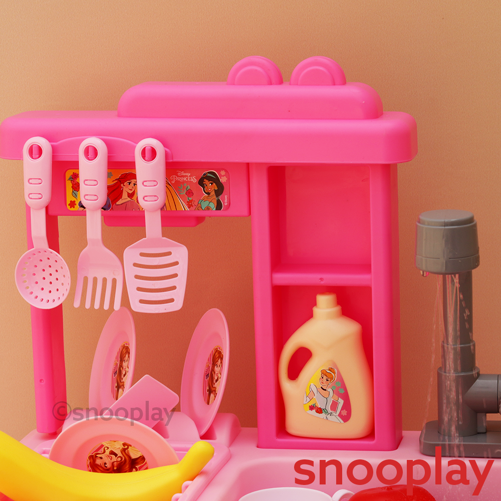 Kriiddaank Original Princess Toy Kitchen Sink with Realistic Running Water & Automatic Recycle System- 22 Pieces | Licensed Disney Toy (3-7 Years)