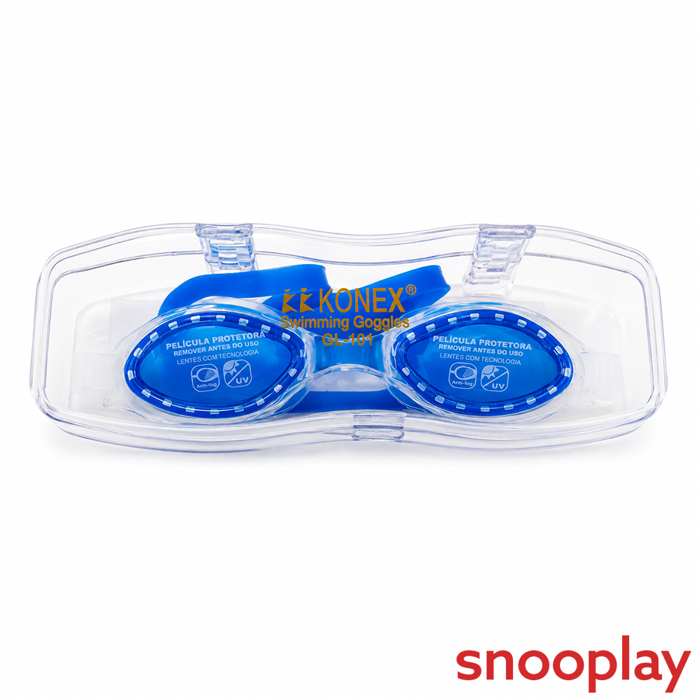 Konex Eco Swimming Goggles with Glass Box - UV Protected Lens | Anti-Fog & Anti-Leak | Size: Onesize | Blue
