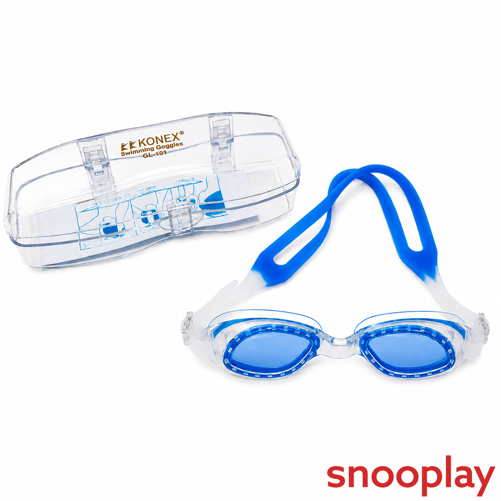 Konex Eco Swimming Goggles with Glass Box - UV Protected Lens | Anti-Fog & Anti-Leak | Size: Onesize | Blue