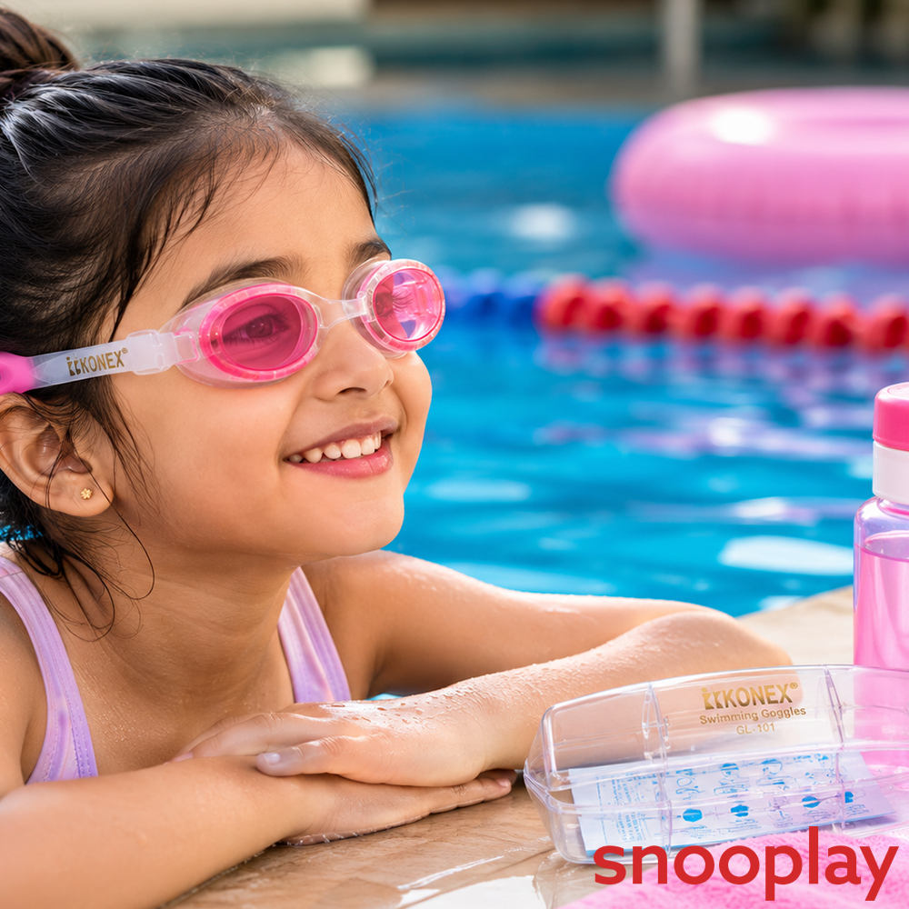 Konex Eco Swimming Goggles with Glass Box - UV Protected Lens | Anti-Fog & Anti-Leak | Size: Onesize | Pink