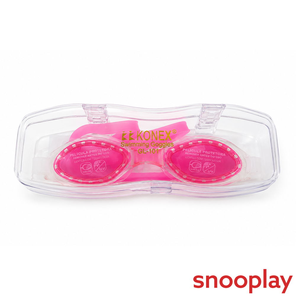 Konex Eco Swimming Goggles with Glass Box - UV Protected Lens | Anti-Fog & Anti-Leak | Size: Onesize | Pink