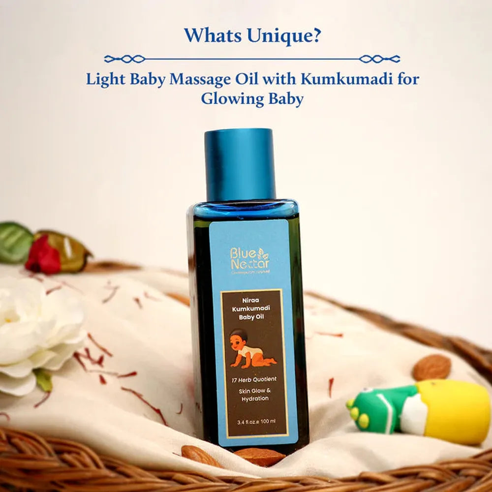 Blue Nectar Kumkumadi Baby Body Oil with Organic Ghee for Glowing Skin (17 Herbs) - 100ml