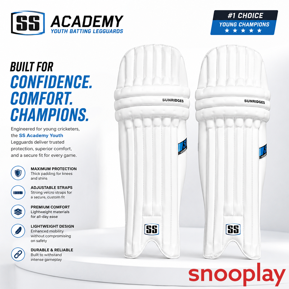 SS Academy Youth RH Batting Legguard - White | Cricket Batting Pads