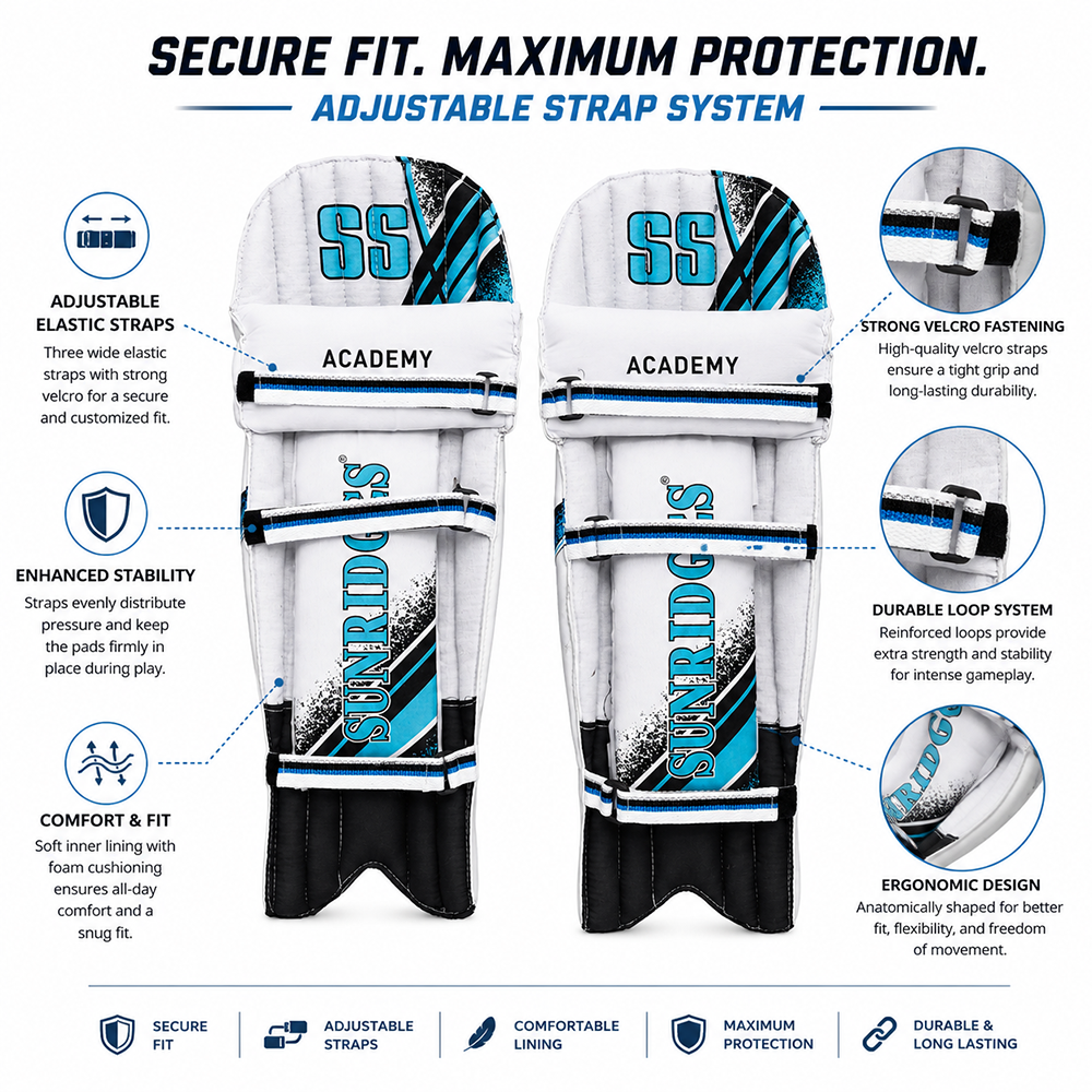 SS Academy Youth RH Batting Legguard - White | Cricket Batting Pads