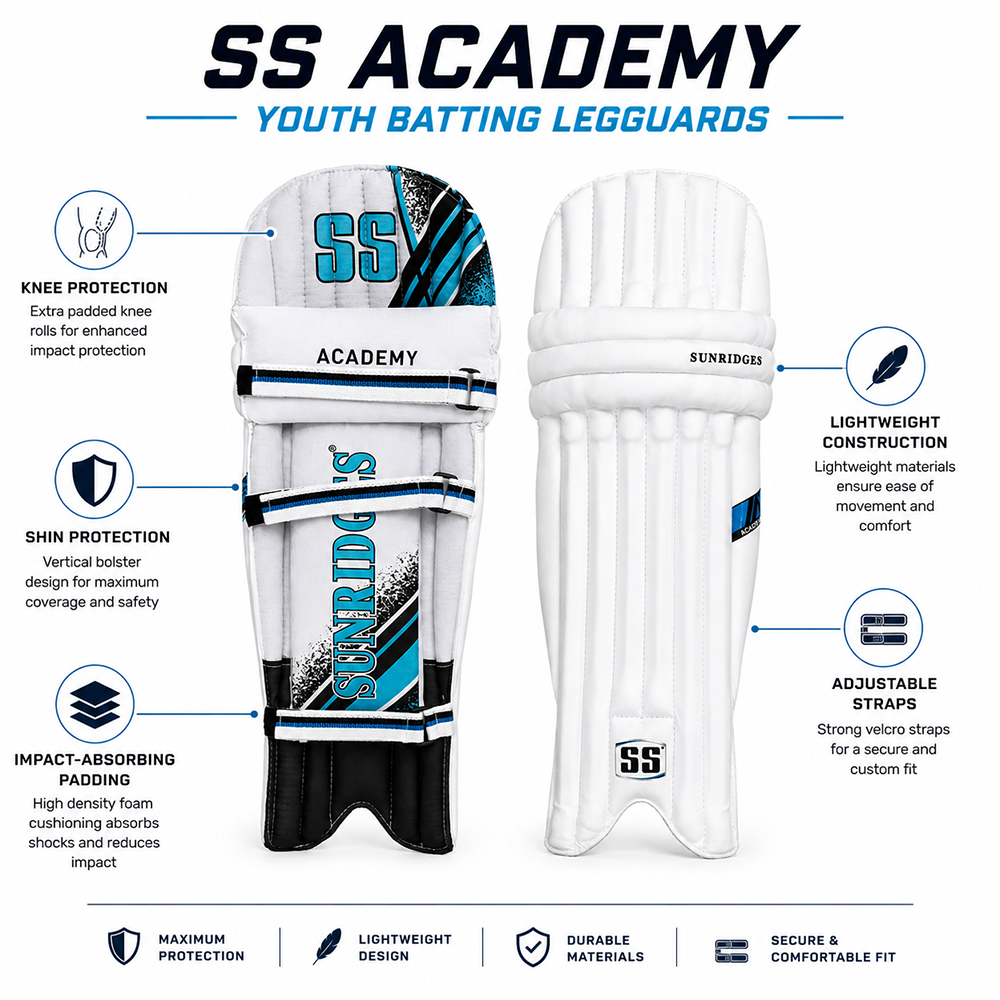 SS Academy Youth RH Batting Legguard - White | Cricket Batting Pads