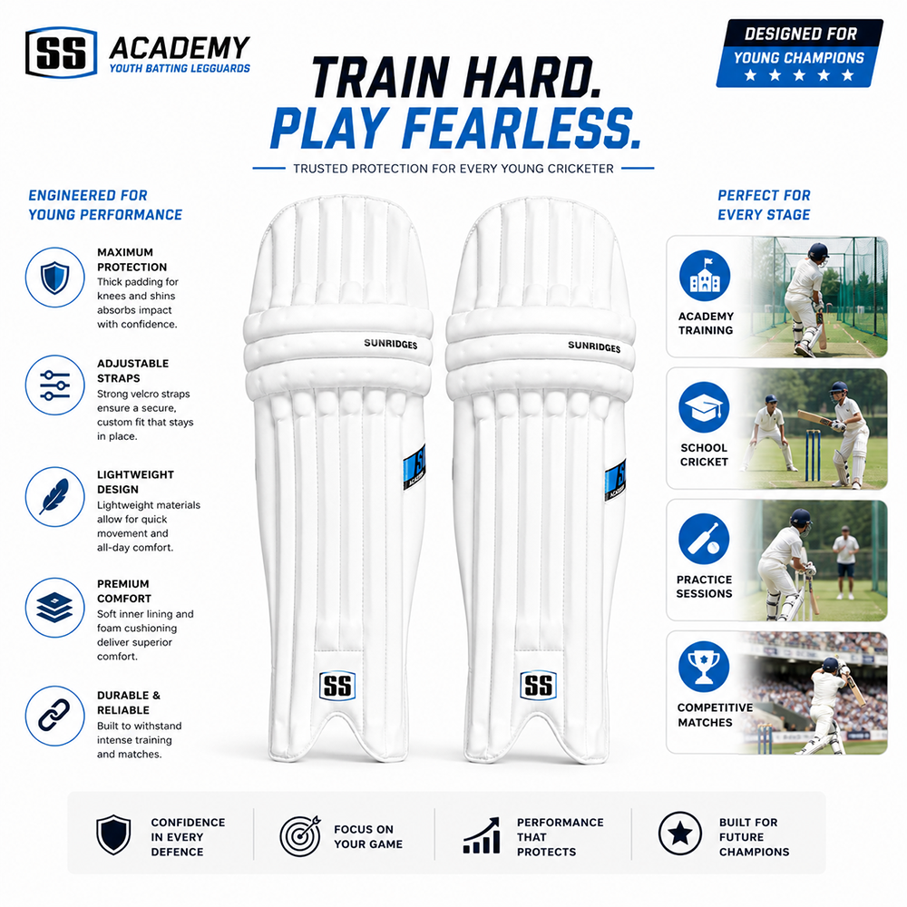 SS Academy Youth RH Batting Legguard - White | Cricket Batting Pads