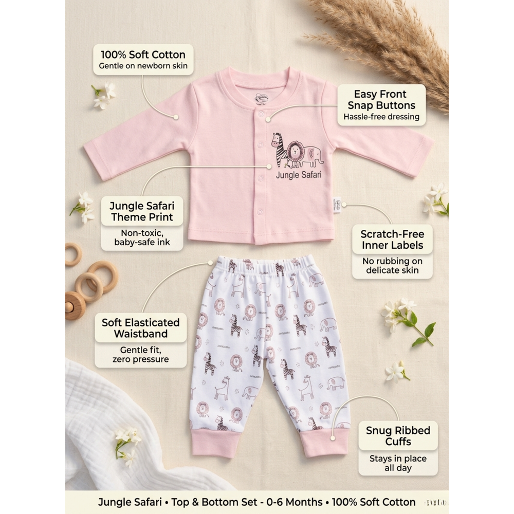 Mama's Care Jungle Safari 9 Pieces Gift Set - 100% Cotton Interlock Theme | Pink