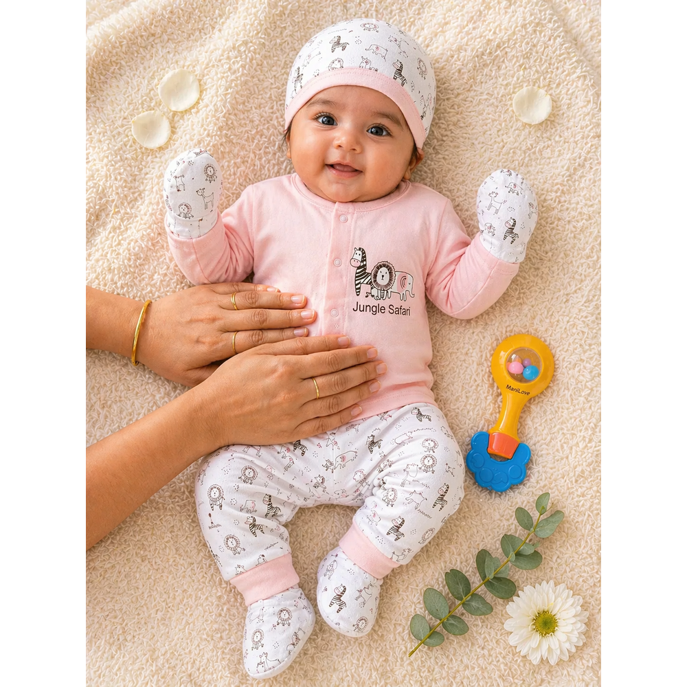 Mama's Care Jungle Safari Gift Set - Pack of 10+1 Teether Cum Rattle | Pink