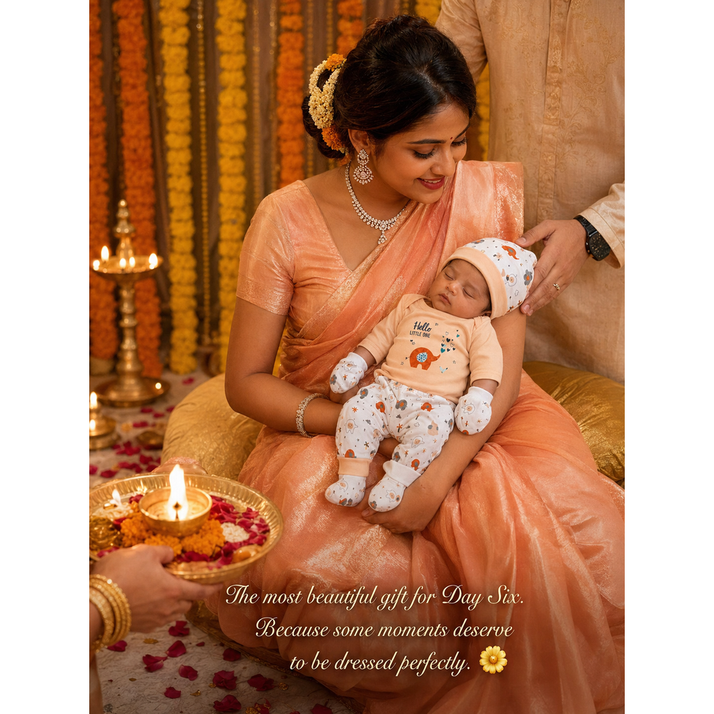 Mama's Care Hello Lil One 9 Pieces Gift Set - 100% Cotton Interlock Theme | Light Peach