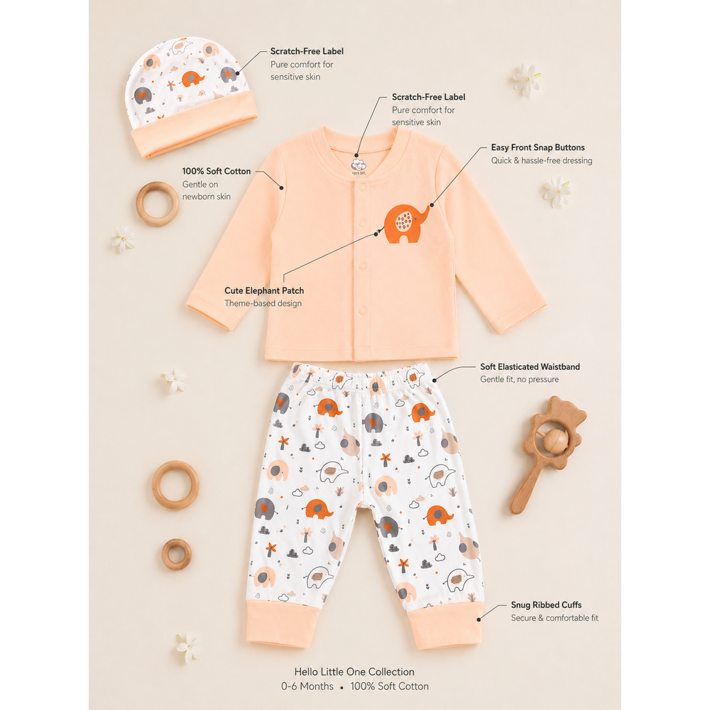Mama's Care Hello Lil One 13 Pieces Gift Set - Pack of 10+3 Teether & Rattle | Peach