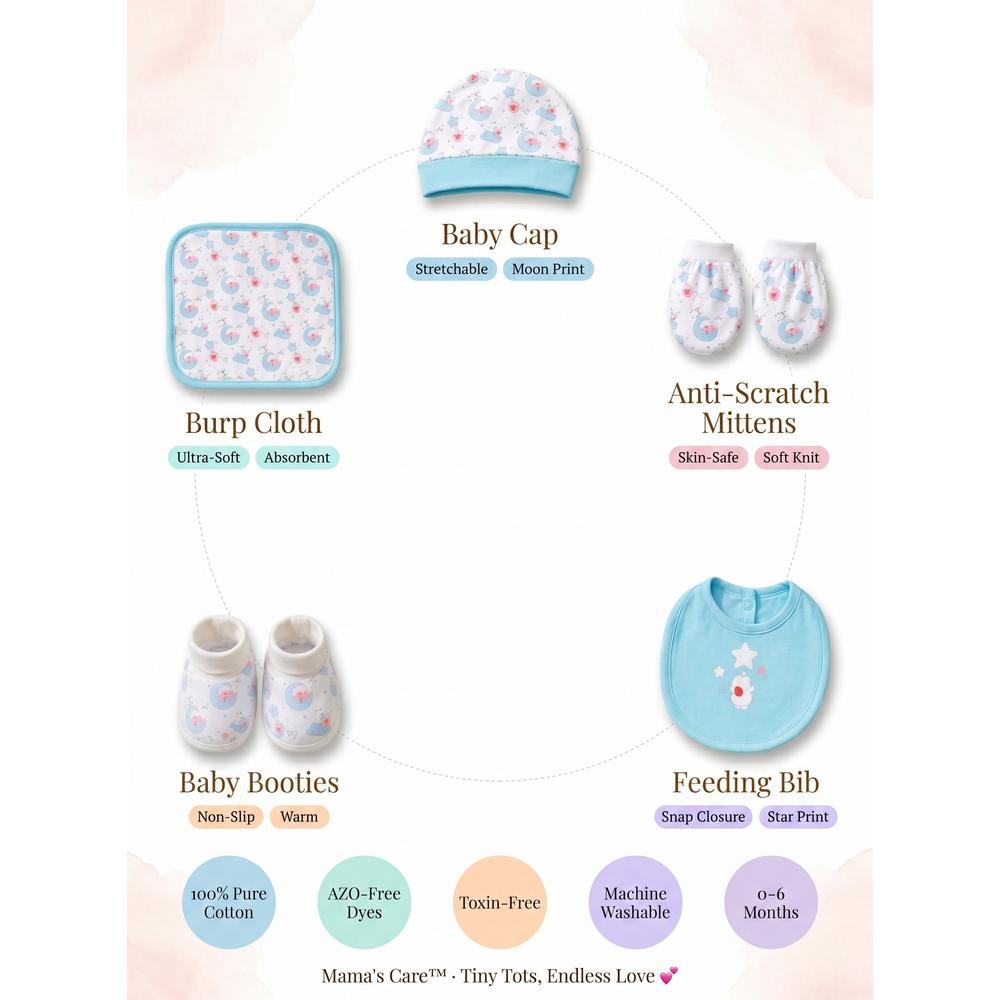 Mama's Care Chasing Rainbow 9 Pieces Gift Set - 100% Cotton Interlock Theme | Sky Blue