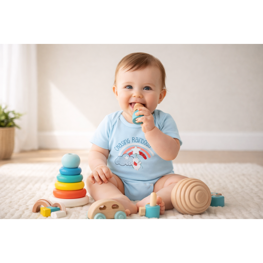 Mama's Care 100% Cotton Gift Set - Pack of 10+1 Teether Cum Rattle | Chasing Rainbow