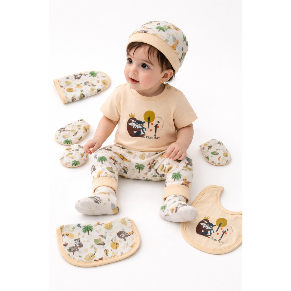 Mama's Care Funday 9 Pieces Gift Set - 100% Cotton Interlock Theme | Dark Peach
